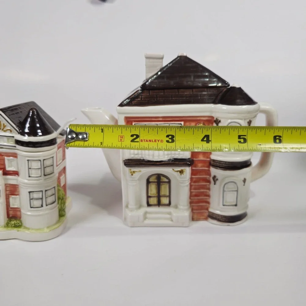 Vintage Otagiri 2Pc Hand Painted Cottage House Teapot and Sugar Set Japan